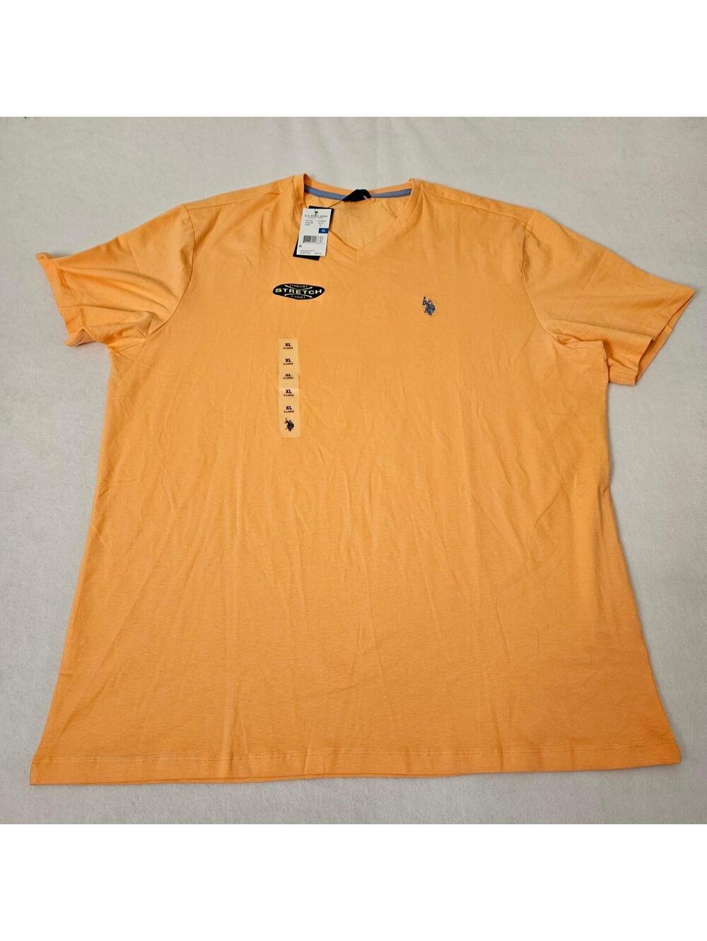 U.S. Polo Assn T Shirt Mens XL Orange V Neck Stretch Short Sleeve Logo NWT